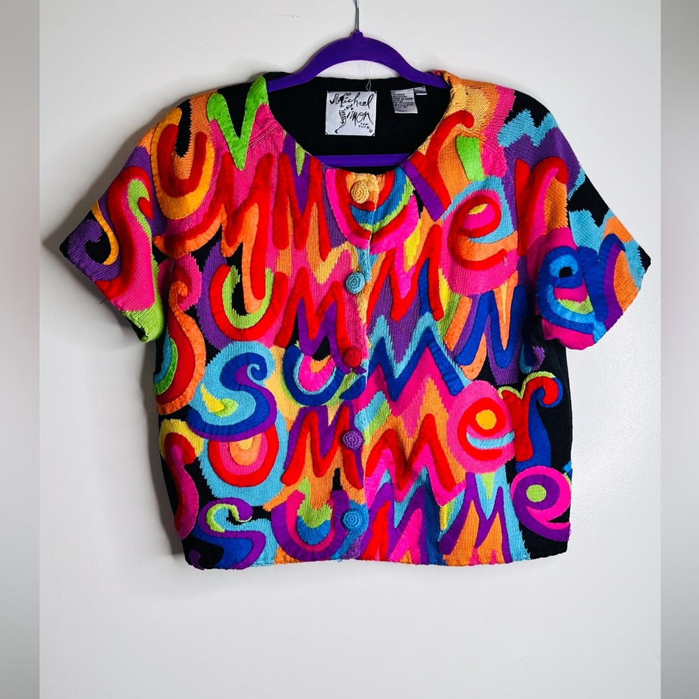 🚨RARE VINTAGE FIND! ✨Michael Simon Vintage 90s Cardigan✨ Multicolor Sz L 🚨